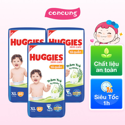 Combo 3 Tã quần Huggies Skincare gói cực đại (XL, 12-17kg, 60 miếng) - concung