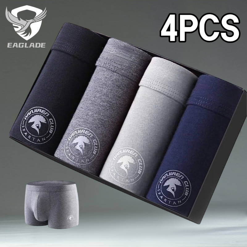 Eaglade Bộ 4 Boxer Cotton Nam, Thoáng Khí, Màu Xám H08
