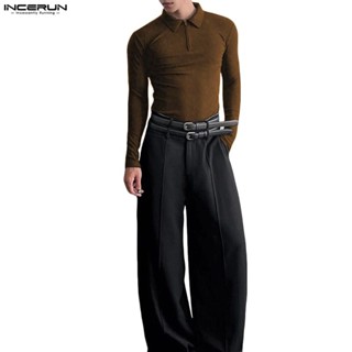  INCERUN Nam Nhỏ Họa Tiết Hố Dệt Kim Dài Tay Cổ Áo Sơ Mi POLO 