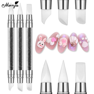 Bút Chải Silicon Monja Nail Art cho Gel UV Poly 3D, dùng để tạc hình, tạo kiểu, làm móng tại nhà với tay cầm đính đá.