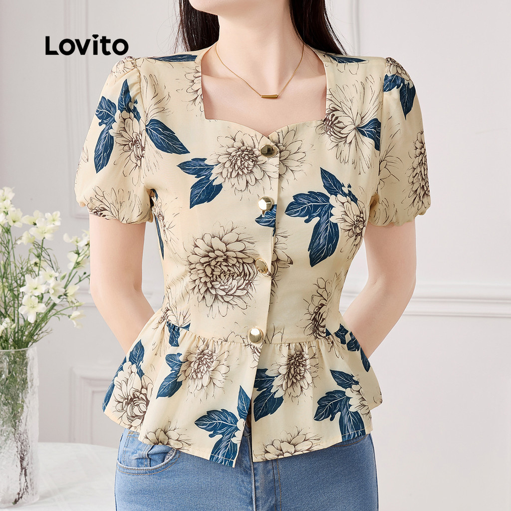 Lovito Áo sơ mi nữ thoải mái cài nút áo sơ mi xuân/hè L150ED219