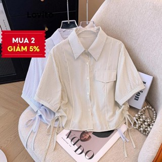 Lovito Áo sơ mi sọc dây rút thông thường dành cho nữ LNE65192