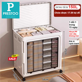   150L  Hộp Nhựa Đựng Quần Áo Có Bánh Xe -  Xe Đẩy Quần Áo Tiện Lợi Chống Bụi Nhựa Cao Cấp Có Bánh Xe 
