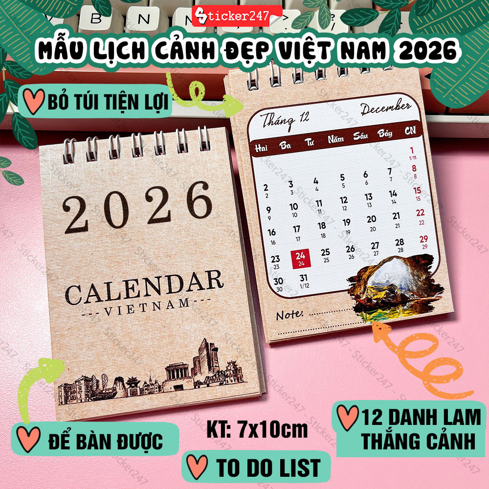 Lịch Để Bàn 2026 Việt Nam Thắng Cảnh 🌈𝑭𝒓𝒆𝒆𝒔𝒉𝒊𝒑 Lịch Mini 2026 Làm Sổ Tay Ghi Chú Tiện Lợi - Tiếng Vi