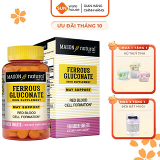 Viên Uống Sắt Cho Bà Bầu MASON NATURAL Ferrouse Gluconate Giúp Bổ Máu, Tăng Tế Bào Hồng Cầu, Không Tanh - 50/100 Viên