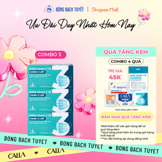 Combo 3 Hộp Khẩu trang Bông Bạch Tuyết 3 lớp xanh (50 cái/hộp)