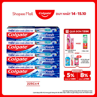 Bộ 4 Kem đánh răng Colgate Maxfresh bạc hà the mát 225g/tuýp tặng bàn chải đánh răng lông mềm