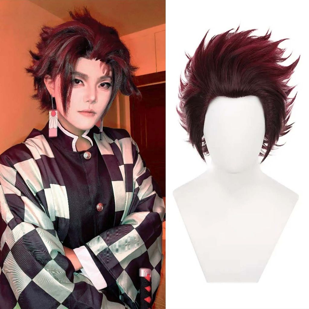 Demon Slayer Cổng Bếp Tanjiro Lùi cos Lưng cosplay Anime Chuyển Đổi Tóc Giả Khóa Lưới Tanjiro