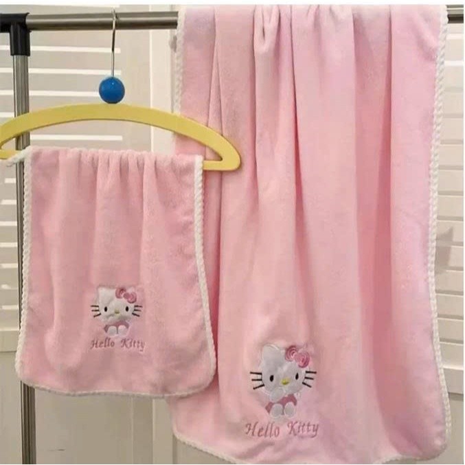 Set 2 khăn tắm khăn mặt Hello Kitty xinh xắn siêu mềm mịn thấm hút - Bộ 2 món khăn mặt & khăn tắm He