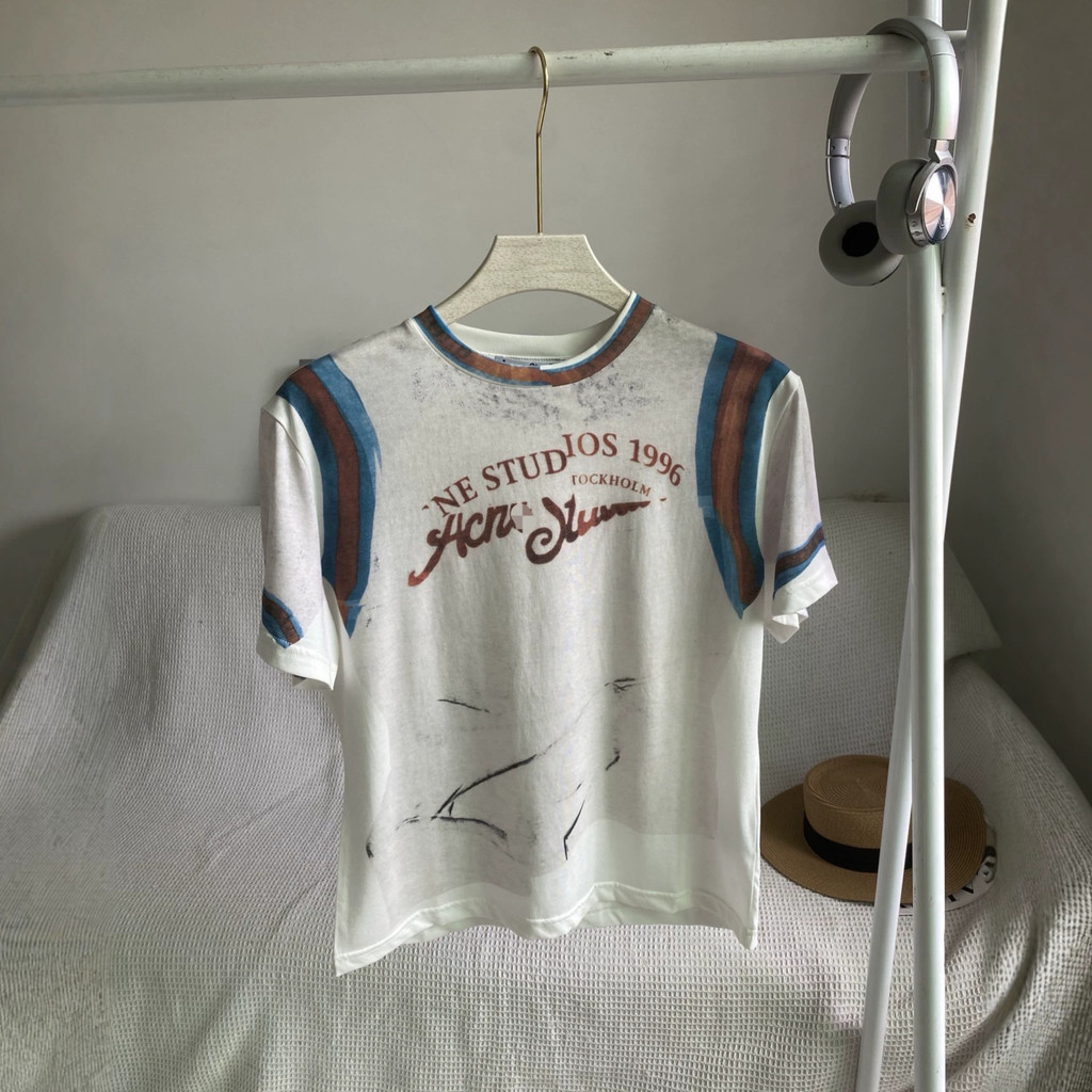 NUJK Correct Version  AC Short-sleeved jersey-style shirt with vintage letter print, same style as w
