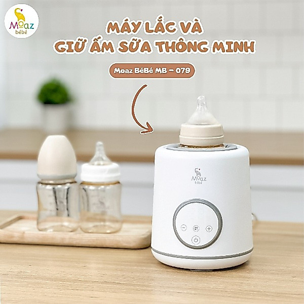 Máy lắc bình sữa và giữ ấm sữa thông minh MB079 Moaz BéBé MB-079 & Nhiệt kế KTS MB040 - Không BPA, A
