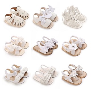 Dễ Thương 0-18M Bé Dễ Thương Mở Mũi Nơ Mùa Hè Dép Công Chúa Trắng Thường Ngày Đáy Vải Chống Trơn Trượt Giày Đơn Bé Gái Đi Bộ