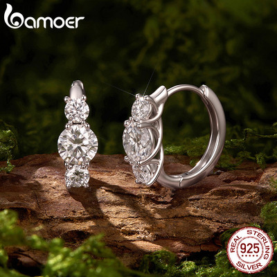 Bông tai vòng Moissanite ba tông màu bạc Bamoer 925 có giấy chứng nhận Trang sức dành cho nữ Quà tặng