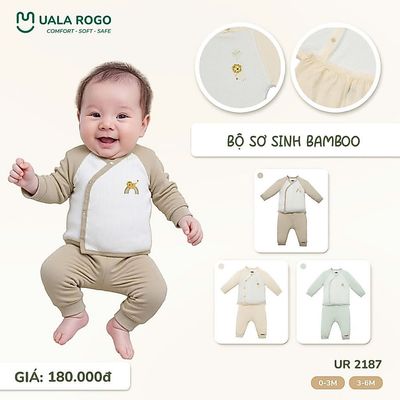 Đồ bộ cho bé sơ sinh Ualarogo dài tay 0-6 tháng cúc chéo vải Sợi tre Bamboo mềm mịn 2187