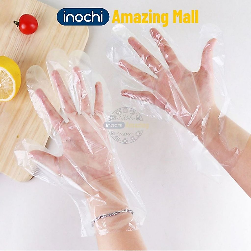 Bao Tay Dùng 1 Lần Inochi Găng Tay PE An Toàn Thực Phẩm (100 Cái/Túi) Amazing Mall