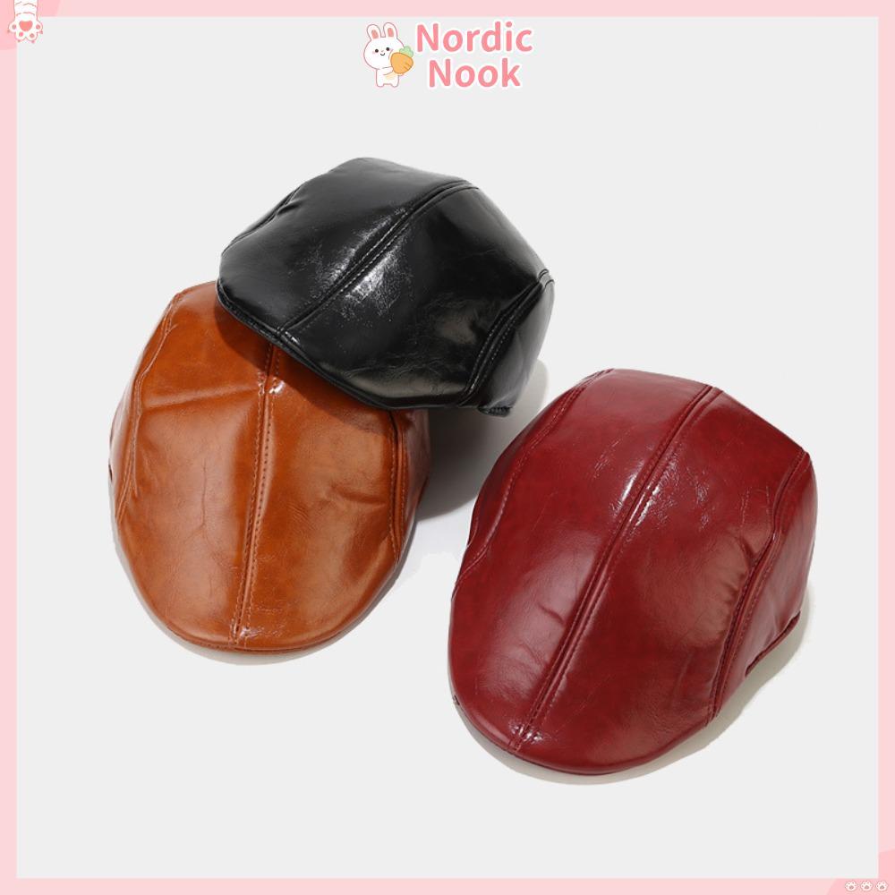 [Giao hàng từ Việt Nam] Mũ phẳng NORDICNOOK, Mũ nam giữ ấm màu trơn, Mũ nồi Hip Hop bằng da PU Xuân 