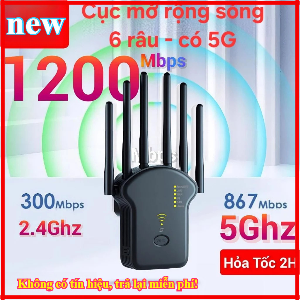 【SALE MẠNH】Kích wifi 6 râu 5G công suất 1200Mbps 2.4G 300Mbps Mở rộng sóng router phát wifi xuyên tường mạnh | BigBuy360 - bigbuy360.vn