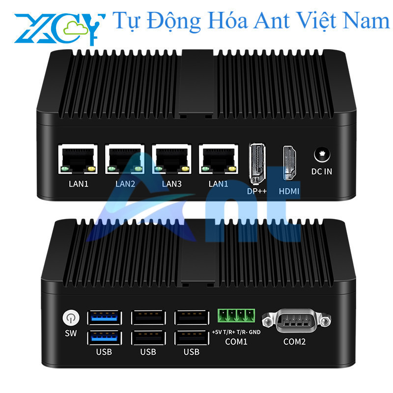XCY Intel Bộ vi xử lý N100 công nghiệp máy tính mini 4x LAN cổng 2X Com RS485 RS232 win11 Linux pfse