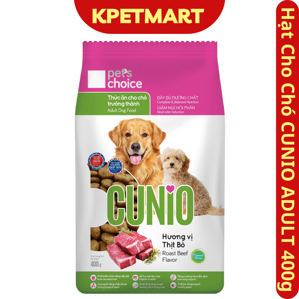 Hạt Cho Chó CUNIO Adult 400g Vị Thịt Bò-  Thức Ăn Cho Chó Trưởng Thành Chăm Sóc Da, Lông, Xương - KP