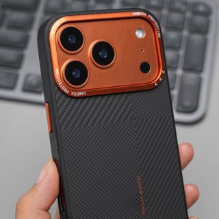  Ốp lưng cứng khung ống kính tương phản kim loại màu cam cho ốp lưng iphone 17 16 15 14 13 pro max 
