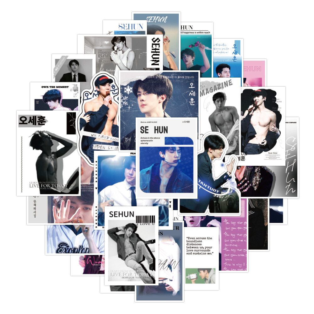 Bộ 30 miếng dán hình thần tượng K-Pop Sehun Oh Merch - Miếng dán trang trí DIY cho sổ tay, vali & bì