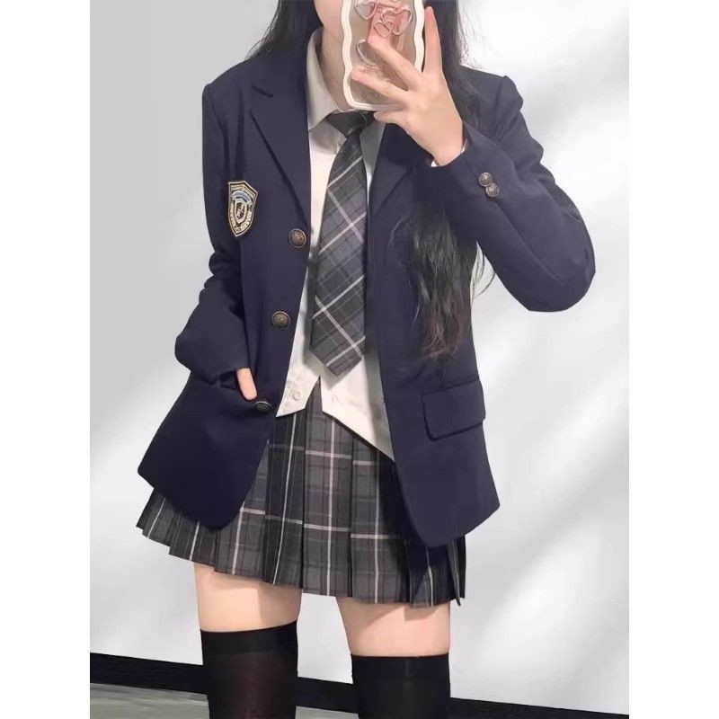 Jk Đồng Phục Phù Hợp Với Áo Khoác Phong Cách Preppy Bộ Đồ Học Tập Màu Xanh Navy Ba Mảnh Phong Cách N