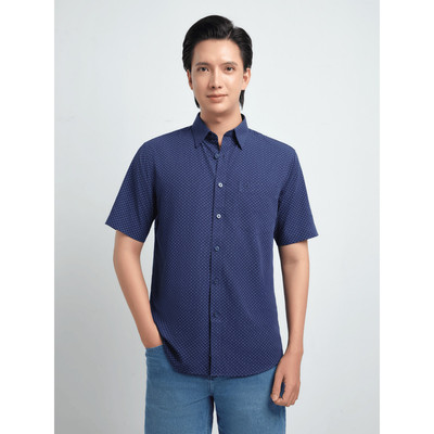 Áo sơ mi tay ngắn vạt tròn VIETTIEN vải Hoa hồng form REGULAR VT00000469