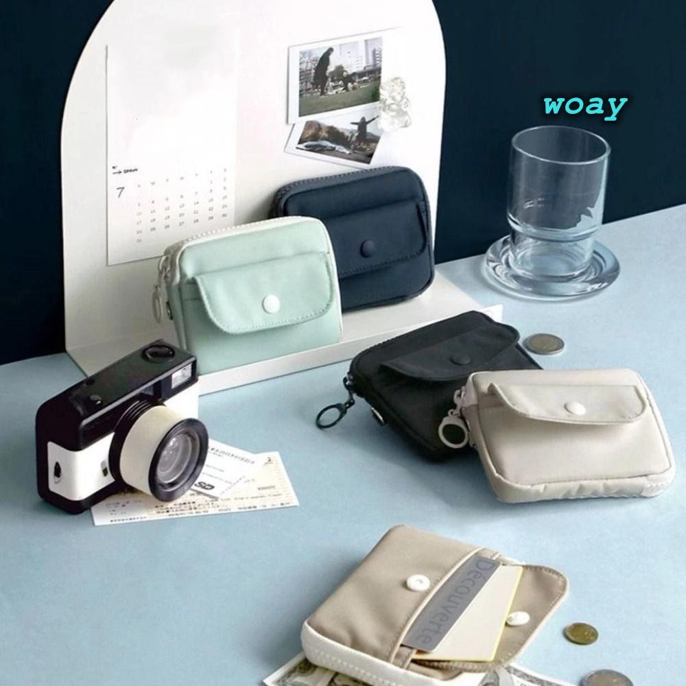 Ví nhỏ WOAY, Ví đựng tiền xu có dây kéo chống mài mòn, Túi lưu trữ màu trơn dung tích lớn Nam Nữ
