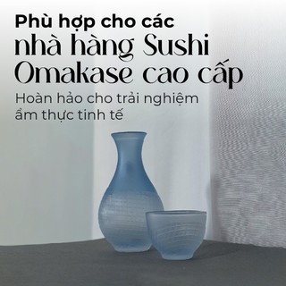 Bộ 6 ly chén uống sake thủy tinh xanh thiên thanh thương hiệu Aderia Nhật Bản 55ml