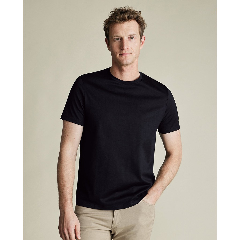 CHARLES TYRWHITT - Áo thun nam cổ tròn tay ngắn Pure Cotton JET0025-BLK