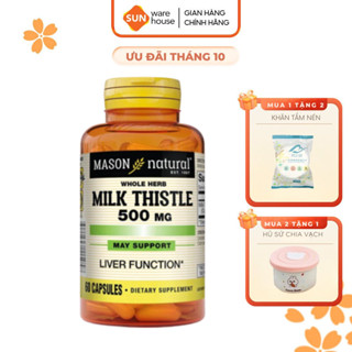 Viên Uống Bổ Gan Mason Natural Milk Thistle 500mg Lọ 60 Viên Hỗ Trợ Giải Độc, Bổ Gan, Cải Thiện Chức Năng Gan