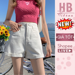 Quần Short Jean Nữ Cạp Cao, Quần Bò Đùi Ống Rộng Dáng Chữ A Thiết Kế 2 Cúc Trắng Xanh Đen S01