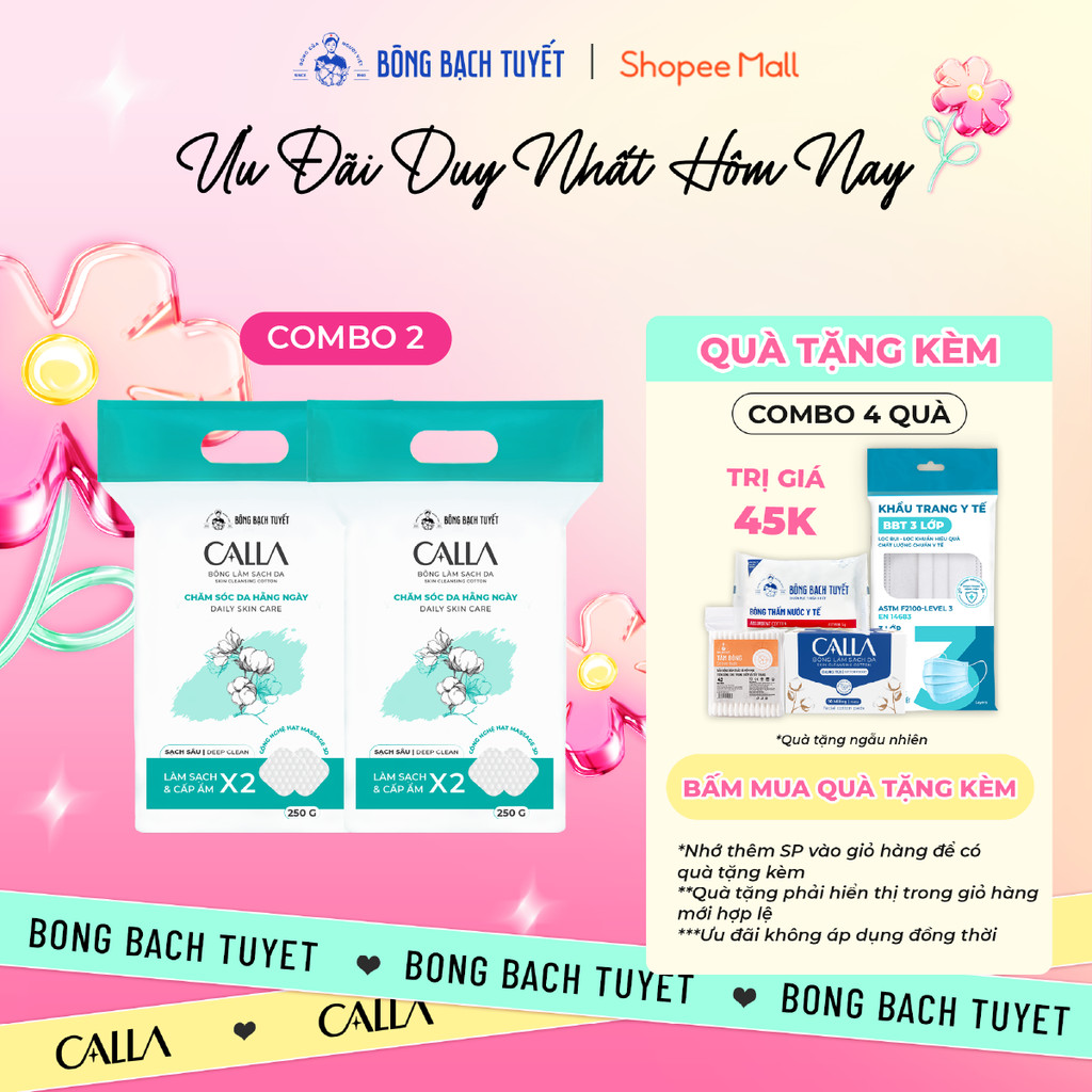 Combo 2 túi Bông tẩy trang làm sạch da Bông Bạch Tuyết Calla Sạch Sâu (250gr/túi)
