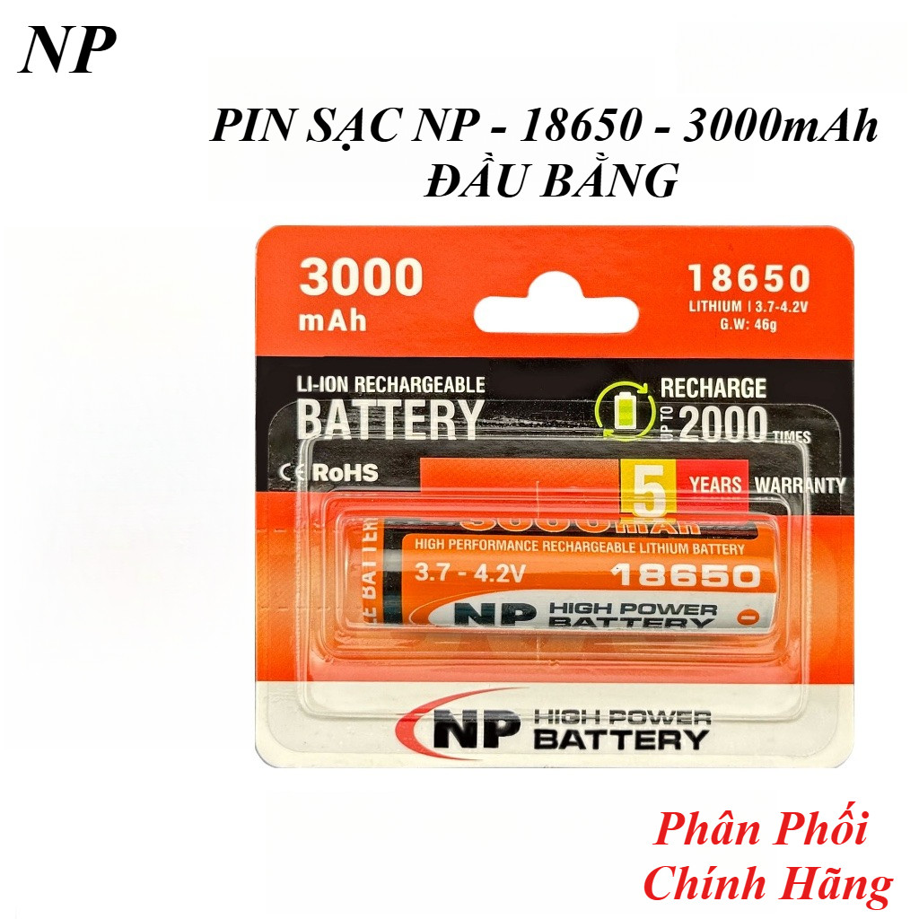 Pin Sạc NP 18650 (3000mAh) - Đầu Bằng - NP National Power
