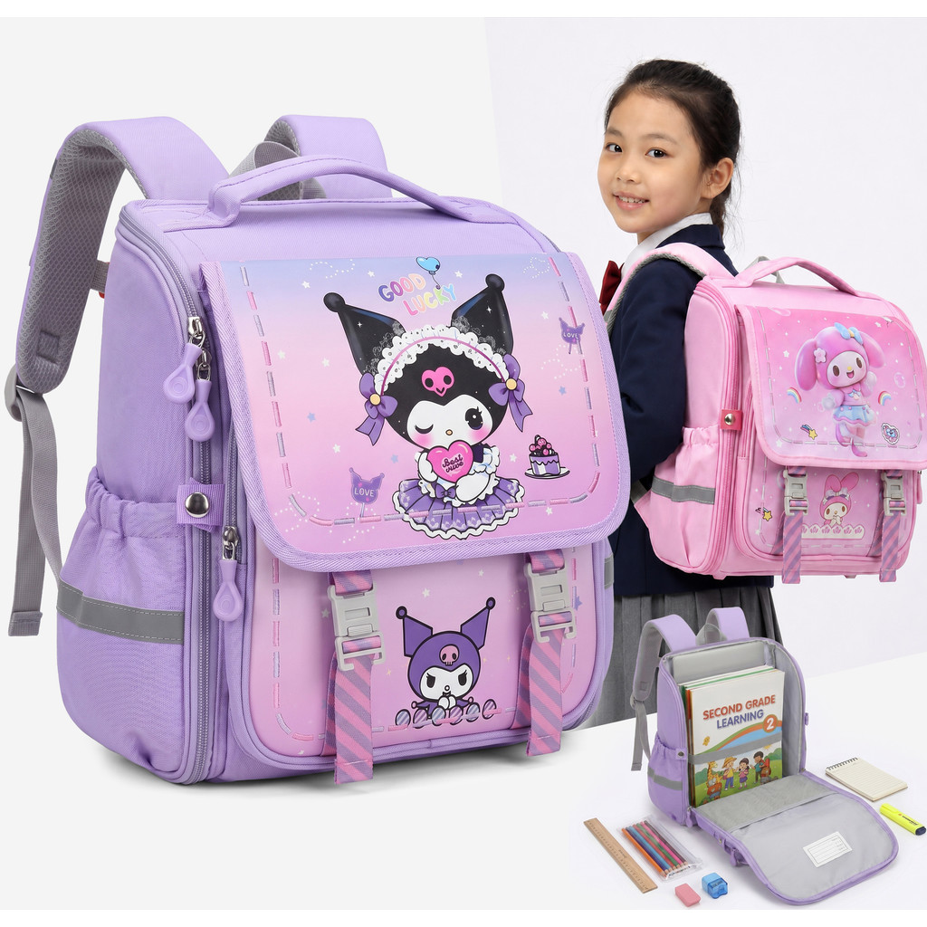 Balo chống gù cho bé đi học tiểu học form hộp đứng nhiều ngăn vải Oxford cao cấp BF18-138L