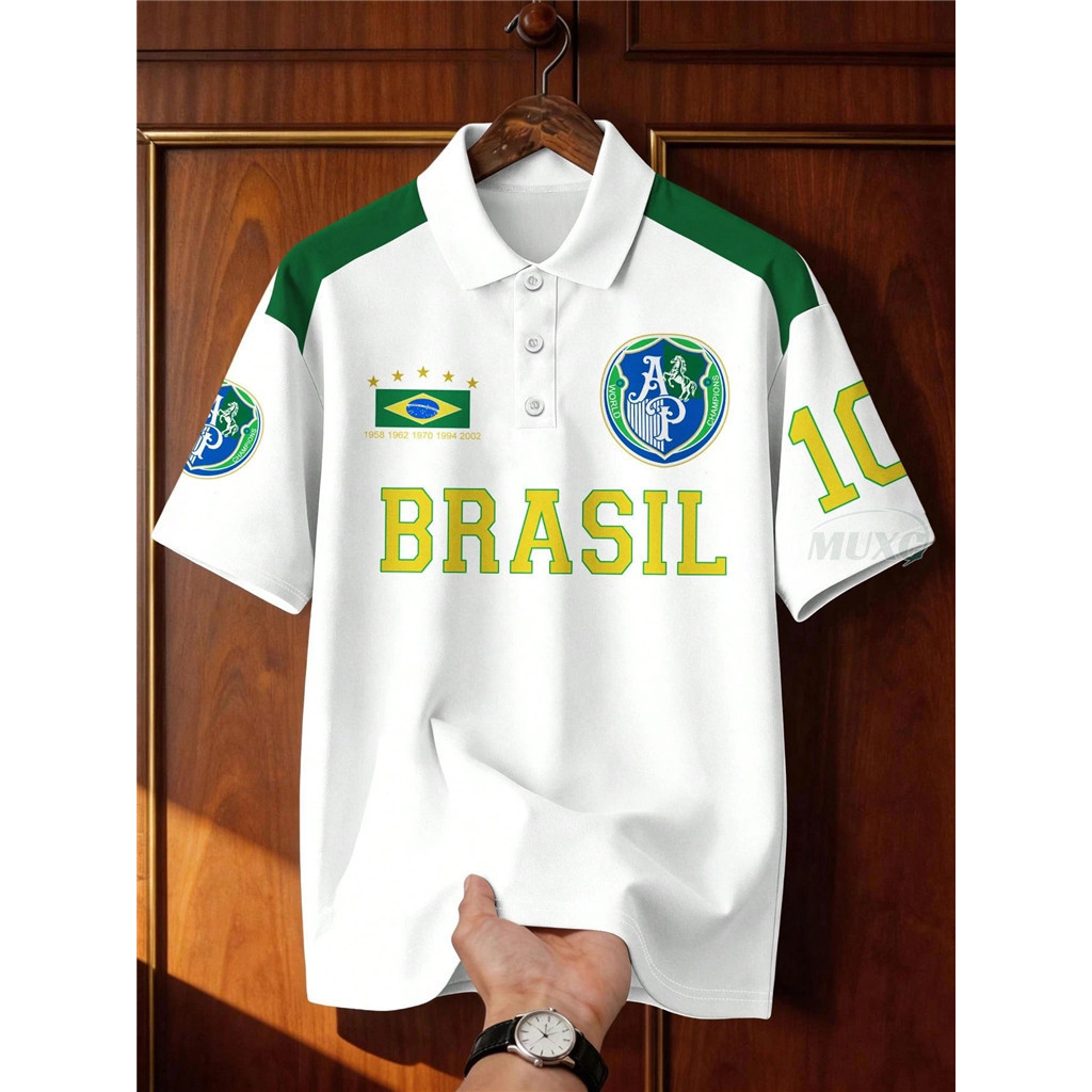 Neymar Brazil Neymar #10 Jersey 2026 World Cup Vàng Xanh Polo Unisex Bóng Đá Thể Thao Hàng Ngày Mặc