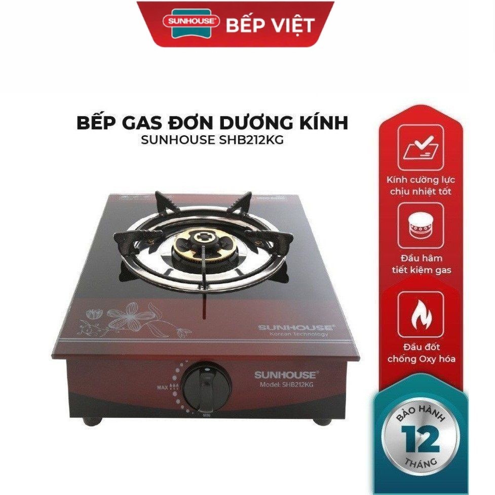 Bếp gas đơn dương kính sunhouse SHB212KG