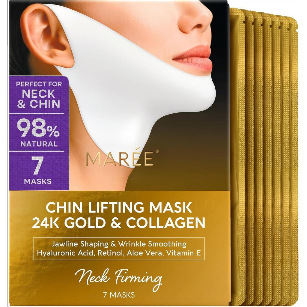 MARIEVLineLiftingMaskwith24KGold – DeepCollagenFaceMaskforWomen – JawlineShaperMaskwithRetinol & Hya