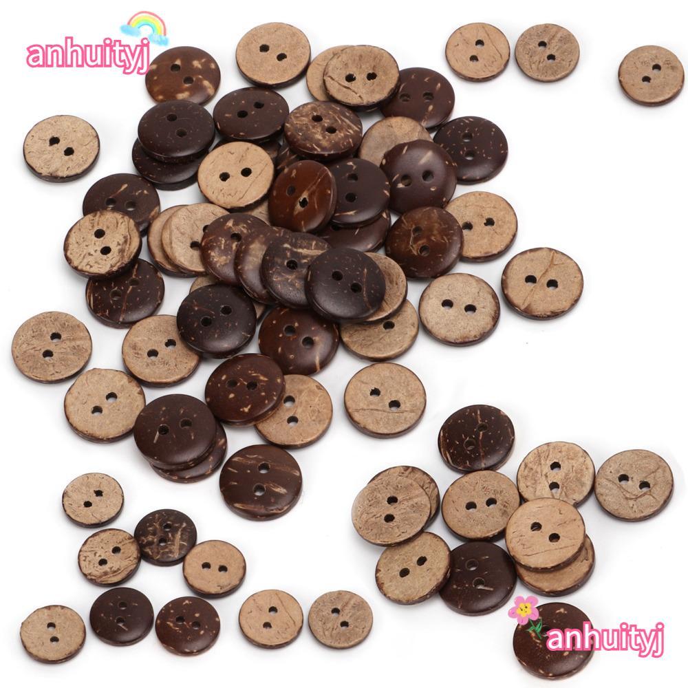 ANHUITYJ 200 Nút Vỏ Dừa, 2 Lỗ Nút Gỗ Tinh Tế, May Gỗ Nâu Dừa May Nút Nghệ Thuật Thủ Công