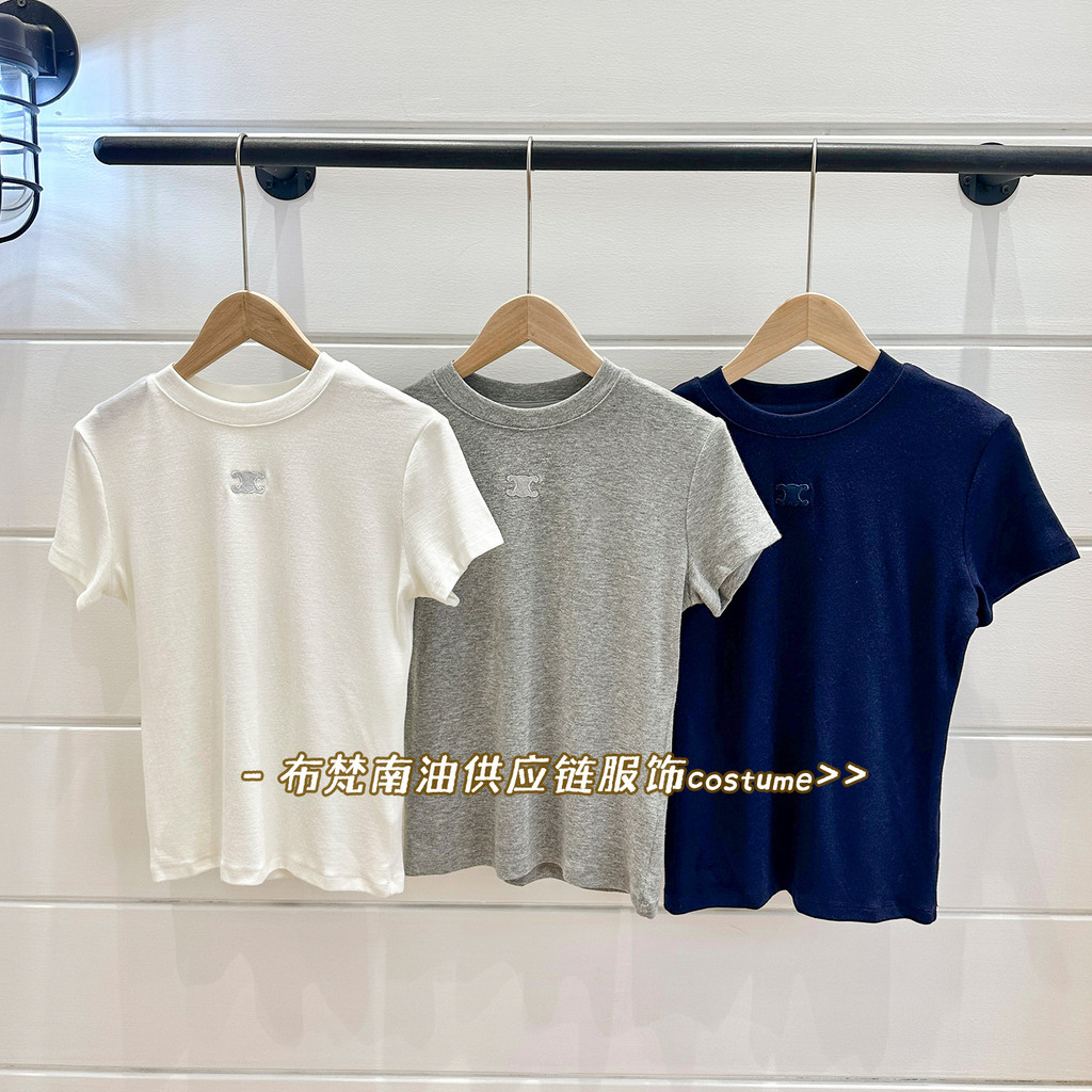 DYYB Women's Clothing CE Arc de Triomphe Appliqué Short Sleeve Shirt T Women's T-shirt25New Summer V