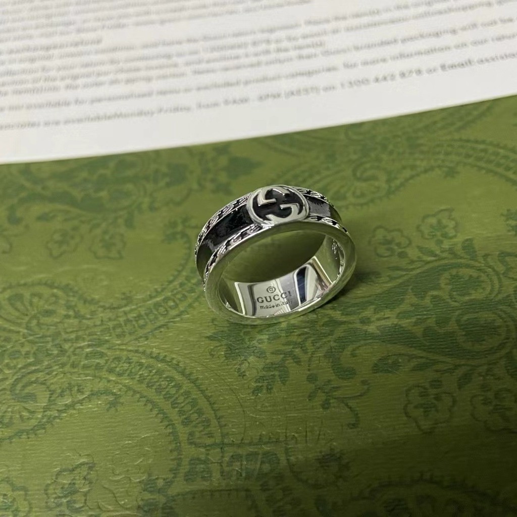 CMNQ GG Ancient Home  925Silver ring Black enamel ring, unisex style  Fashionable Classic Ring