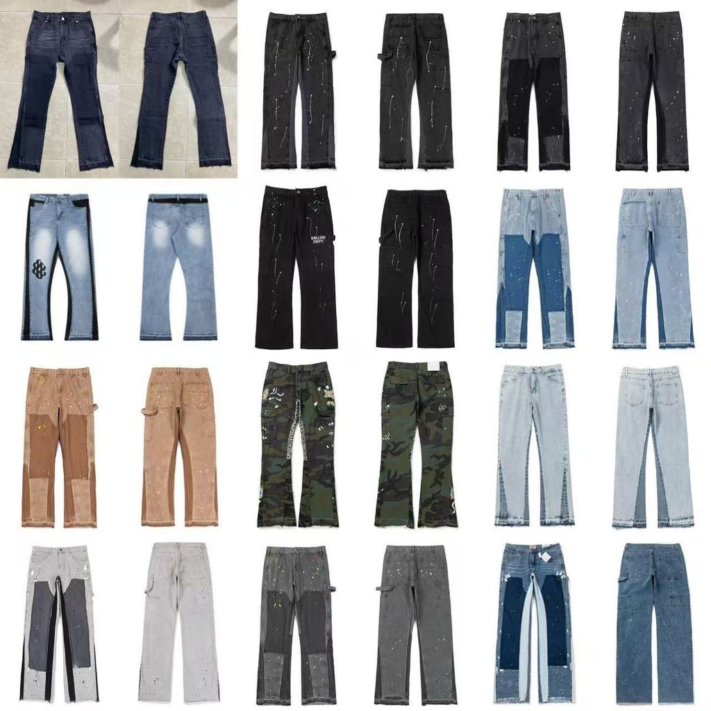 FEA7 Gallery dept Vintage Distressed Ink-Splattered Jeans High Street Loose Casual Straight-Leg Trou