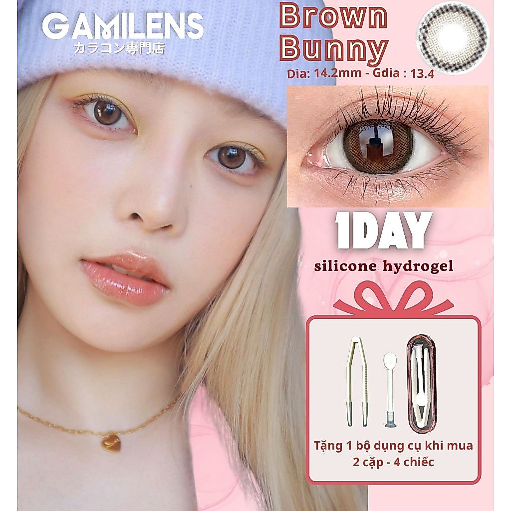 Lens 1 ngày 24h sử dụng BROWNIE BUNNY 14.2mm Nhật Bản - Gamilens
