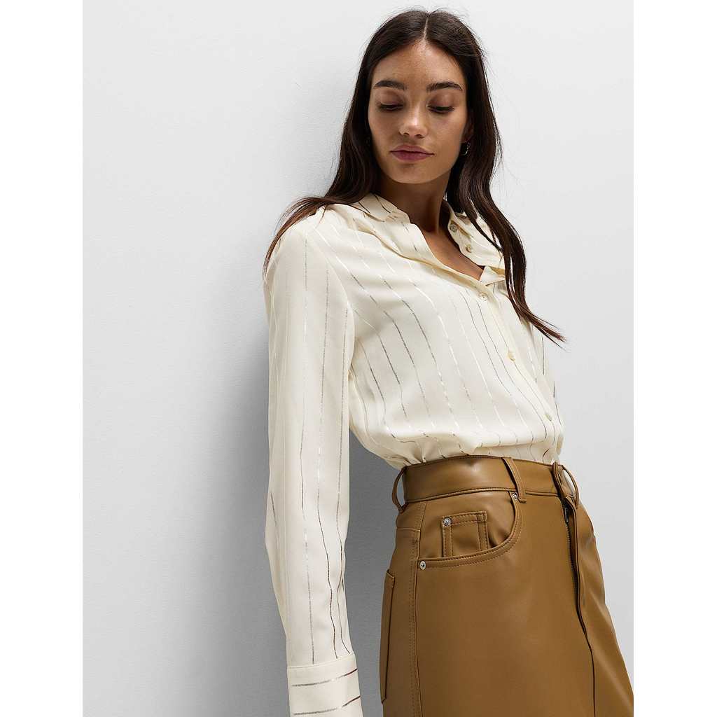 M&S - Polka Dot Frill Neck Button Through Blouse - IVORY MIX