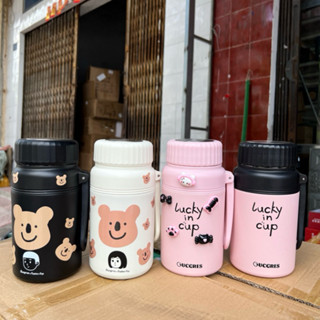  Bình giữ nhiệt họa tiết Gâu Nâu dung tích 1000ml Nắp vặn chắc chắn có dây cầm tay ADUNG 