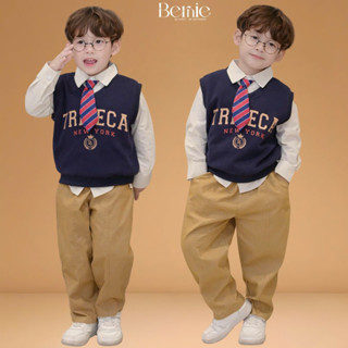  Set bộ gi lê 4 chi tiết áo sơmi dài tay áo gi lê rời quần kaki kèm cà vạt 1đến 7tuổi BERNIE H0525B40 
