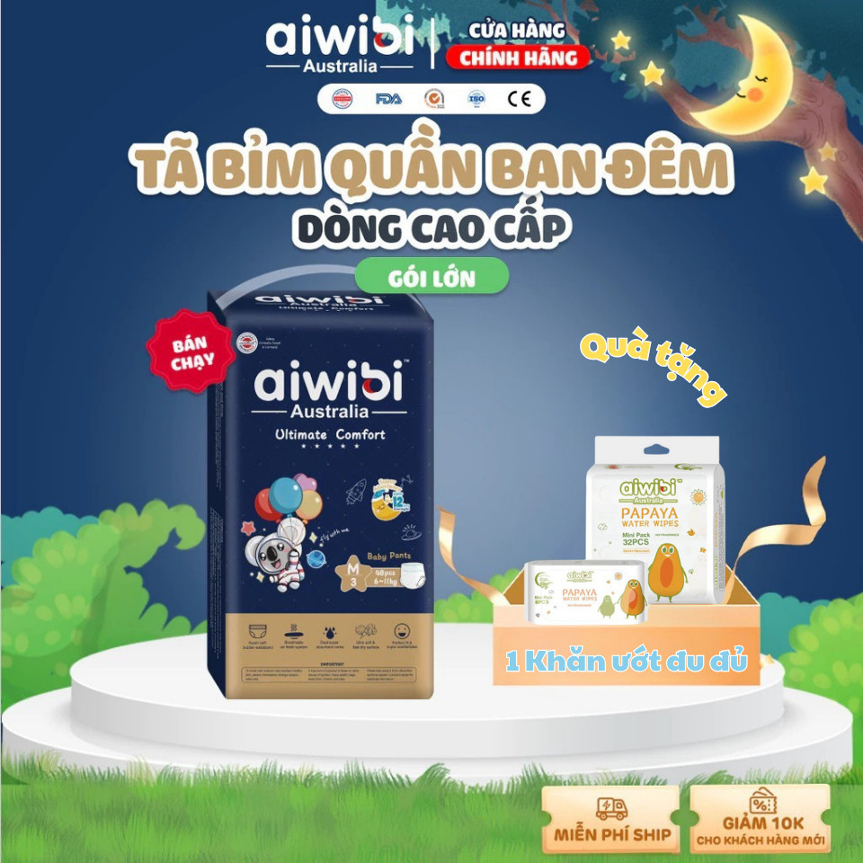 Tã/Bỉm quần cao cấp ban đêm Ultimate Comfort AIWIBI -Thấm hút vượt trội