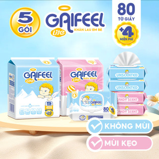  GAIFEEL Set 5 gói  420 khăn giấy ướt Không mùi   hương vị kẹo khăn ướt dành cho trẻ em 