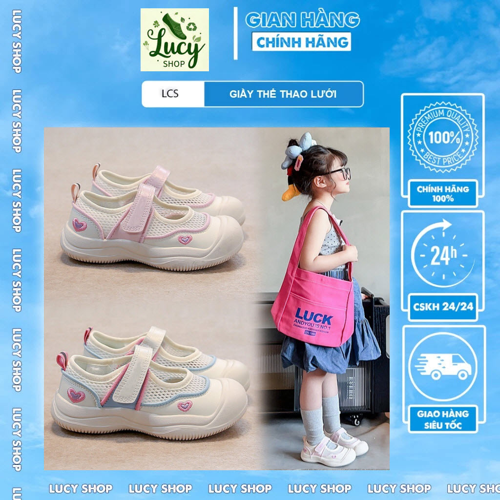 Giày Sandal Bé Gái (Mẫu L138) Bốn Mùa Phong Cách Mới Đế Mềm Quai Dán Thoáng Khí, Họa Tiết Trái Tim Dễ Thương Size 26-37