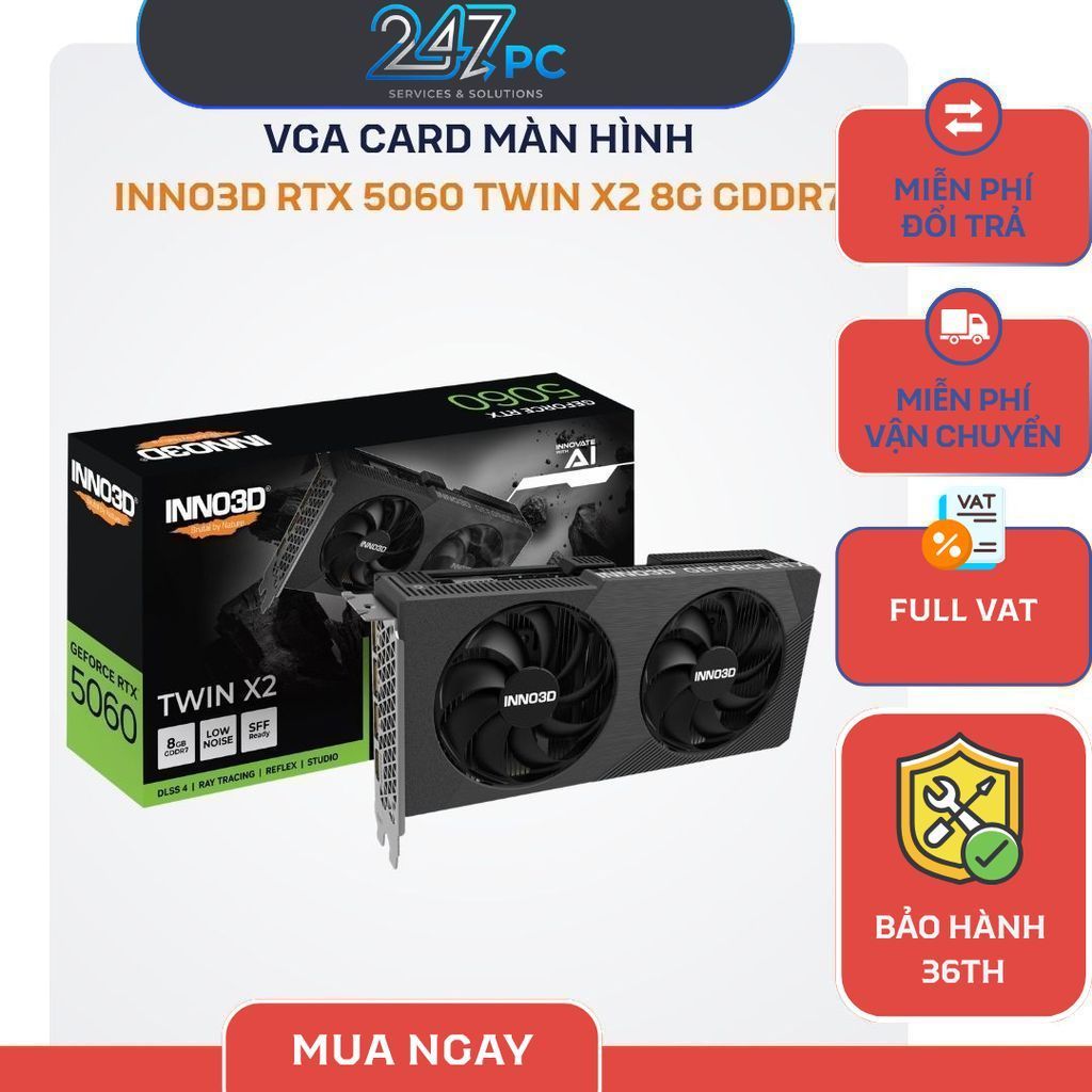 Card Màn Hình INNO3D GeForce RTX 5060 TWIN X2 8G GDDR7  - NEW - Bảo hành 36 Tháng